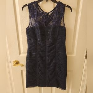 Navy blue sequined lace short cocktail dress. Size 10